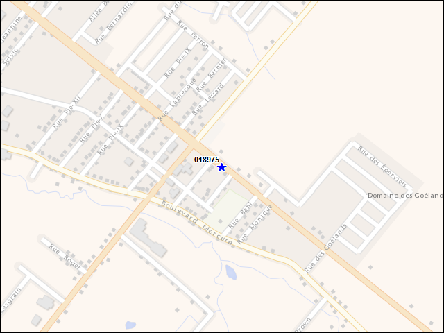 Une carte de la zone qui entoure immédiatement le bâtiment numéro 018975