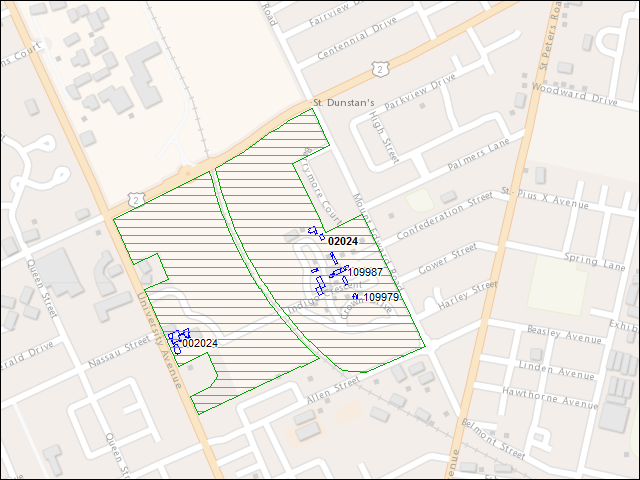 Une carte de la zone qui entoure immédiatement le bien de l'RBIF numéro 02024