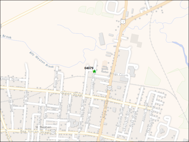 Une carte de la zone qui entoure immédiatement le bien de l'RBIF numéro 04079