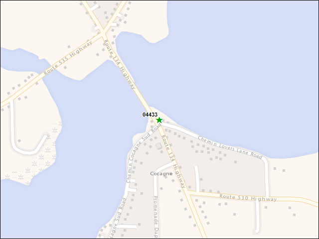 Une carte de la zone qui entoure immédiatement le bien de l'RBIF numéro 04433