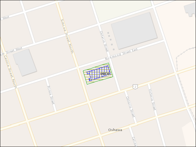 Une carte de la zone qui entoure immédiatement le bien de l'RBIF numéro 09830