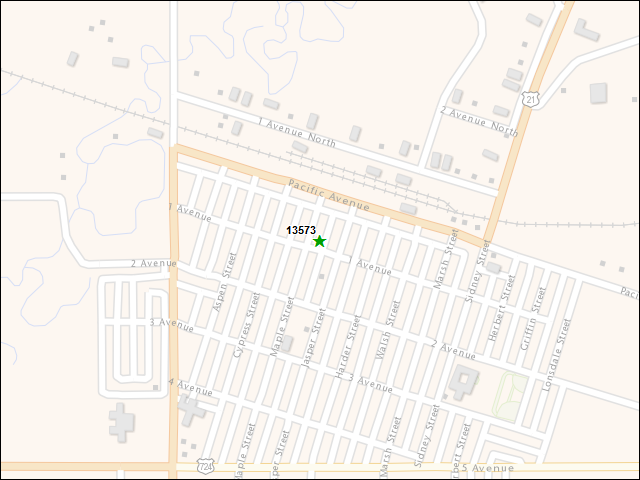 Une carte de la zone qui entoure immédiatement le bien de l'RBIF numéro 13573