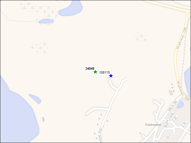 Une carte de la zone qui entoure immédiatement le bien de l'RBIF numéro 34849