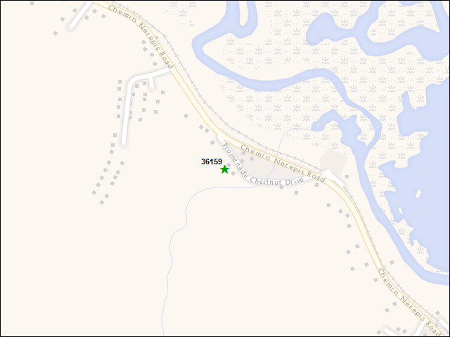Une carte de la zone qui entoure immédiatement le bien de l'RBIF numéro 36159