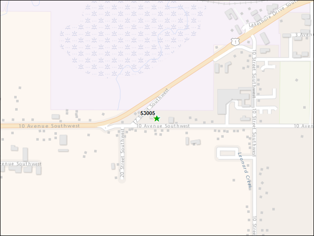 Une carte de la zone qui entoure immédiatement le bien de l'RBIF numéro 53005