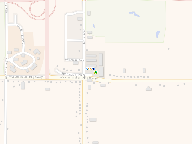 Une carte de la zone qui entoure immédiatement le bien de l'RBIF numéro 53370