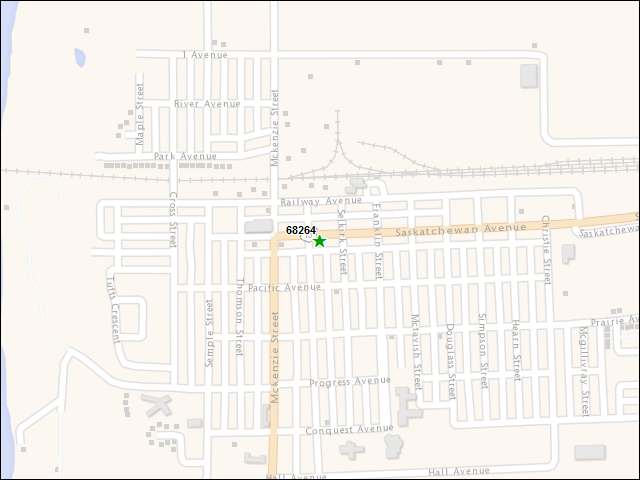 Une carte de la zone qui entoure immédiatement le bien de l'RBIF numéro 68264