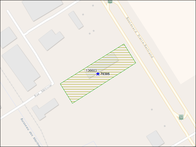 Une carte de la zone qui entoure immédiatement le bien de l'RBIF numéro 70305