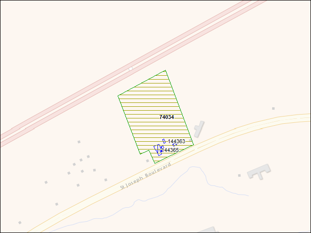 A map of the area immediately surrounding DFRP Property Number 74034