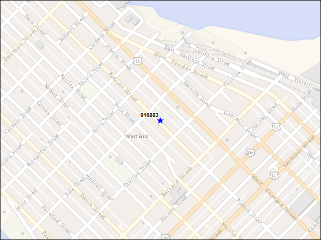 Une carte de la zone qui entoure immédiatement le bâtiment numéro 016883