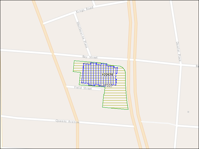 Une carte de la zone qui entoure immédiatement le bâtiment numéro 122570