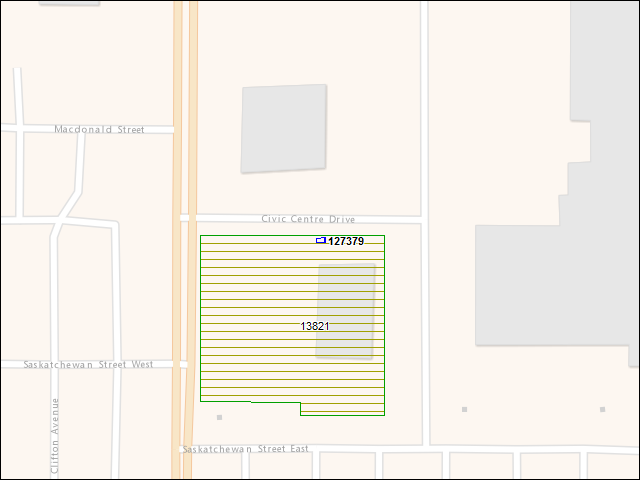 Une carte de la zone qui entoure immédiatement le bâtiment numéro 127379