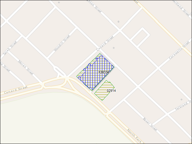 Une carte de la zone qui entoure immédiatement le bâtiment numéro 128336