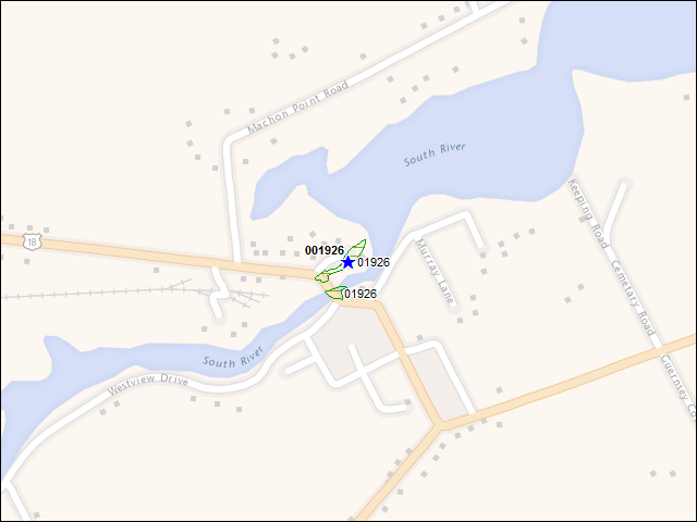 Une carte de la zone qui entoure immédiatement le bâtiment numéro 001926