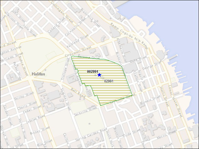 Une carte de la zone qui entoure immédiatement le bâtiment numéro 002991