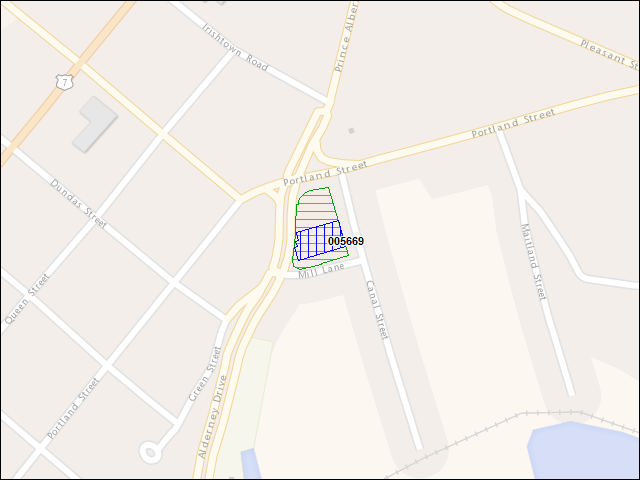 Une carte de la zone qui entoure immédiatement le bâtiment numéro 005669