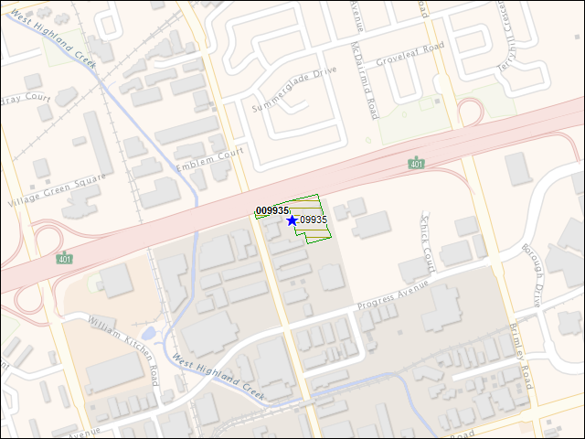 A map of the area immediately surrounding building number 009935