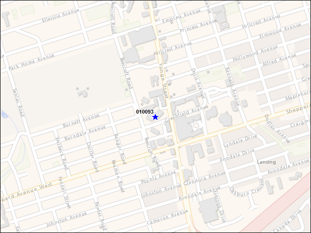 Une carte de la zone qui entoure immédiatement le bâtiment numéro 010093