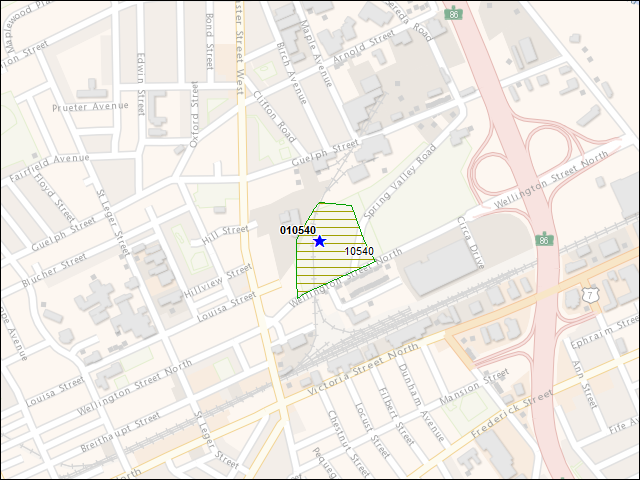 Une carte de la zone qui entoure immédiatement le bâtiment numéro 010540