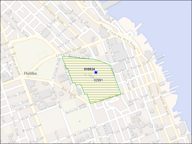Une carte de la zone qui entoure immédiatement le bâtiment numéro 010934