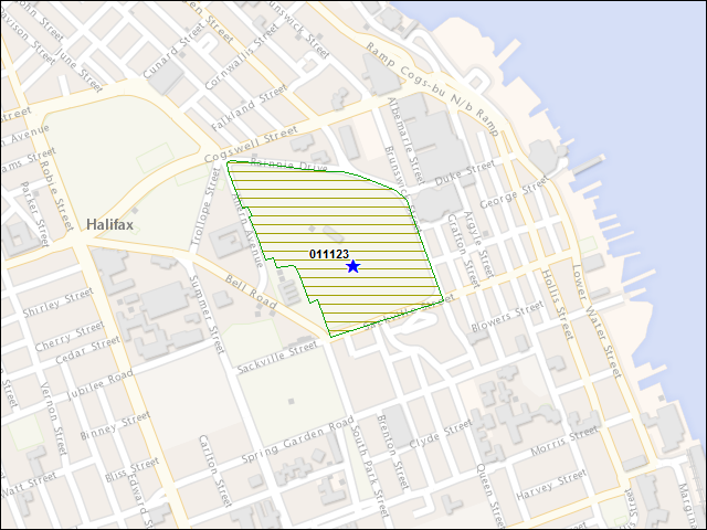 Une carte de la zone qui entoure immédiatement le bâtiment numéro 011123