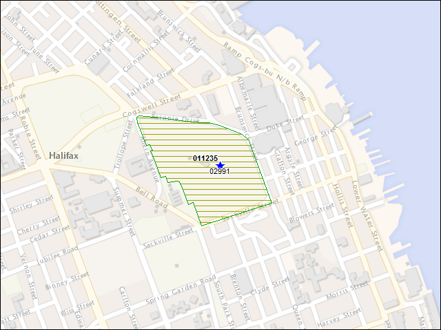 Une carte de la zone qui entoure immédiatement le bâtiment numéro 011235