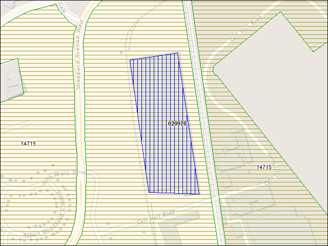 Une carte de la zone qui entoure immédiatement le bâtiment numéro 020970