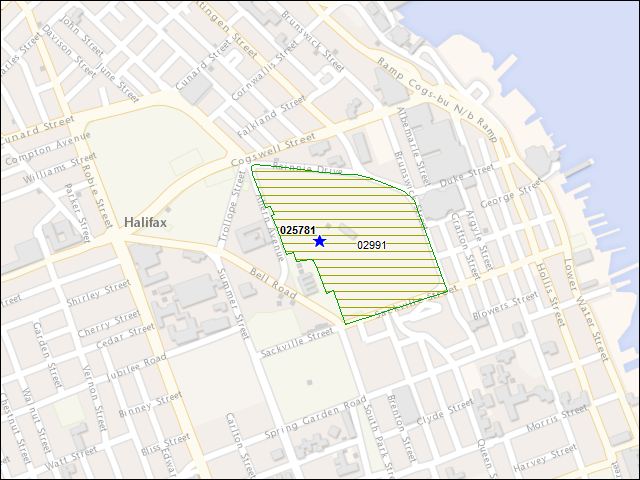 Une carte de la zone qui entoure immédiatement le bâtiment numéro 025781