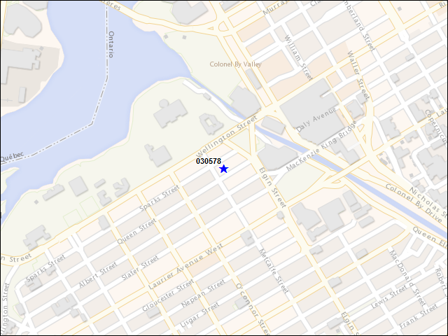 Une carte de la zone qui entoure immédiatement le bâtiment numéro 030578