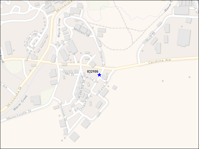 A map of the area immediately surrounding building number 032105