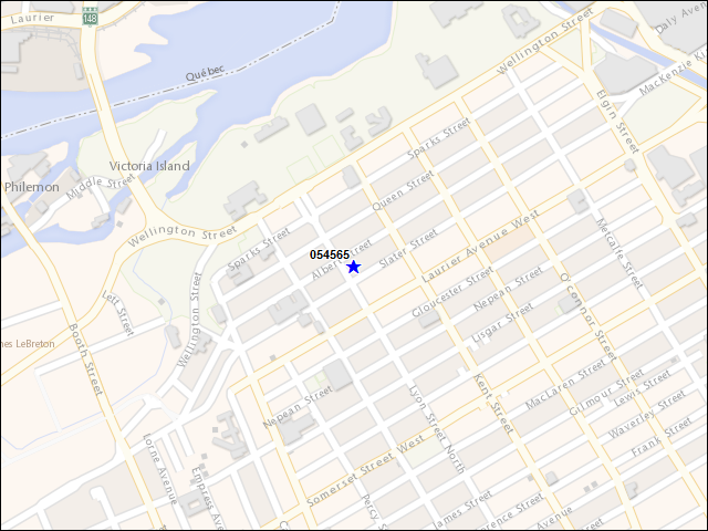 Une carte de la zone qui entoure immédiatement le bâtiment numéro 054565