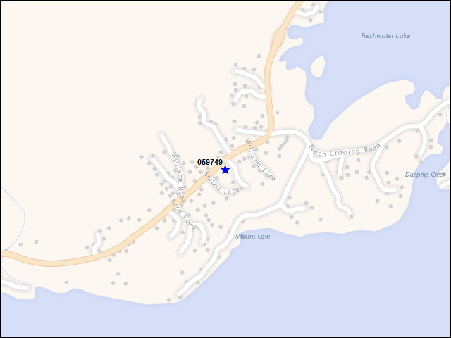 Une carte de la zone qui entoure immédiatement le bâtiment numéro 059749
