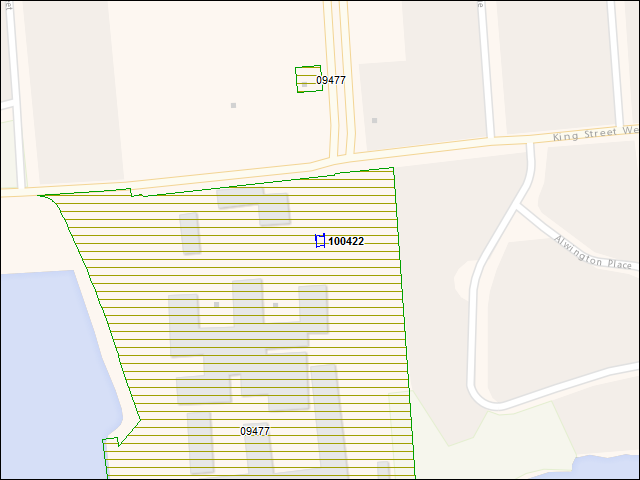 Une carte de la zone qui entoure immédiatement le bâtiment numéro 100422