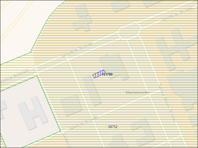 Une carte de la zone qui entoure immédiatement le bâtiment numéro 103780