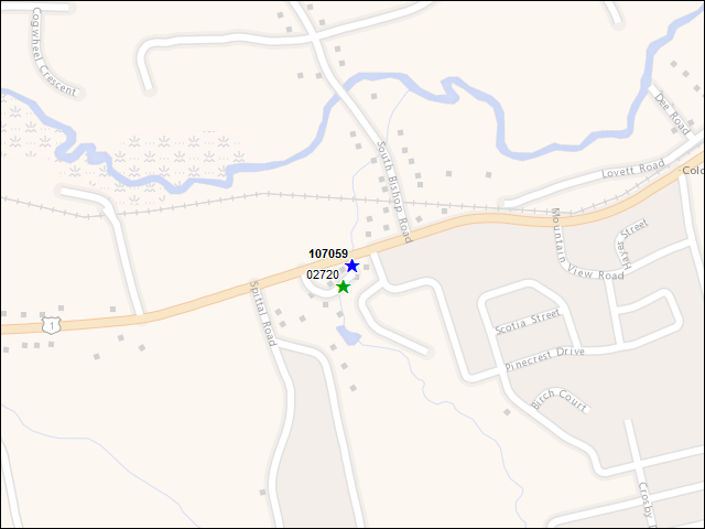 A map of the area immediately surrounding building number 107059