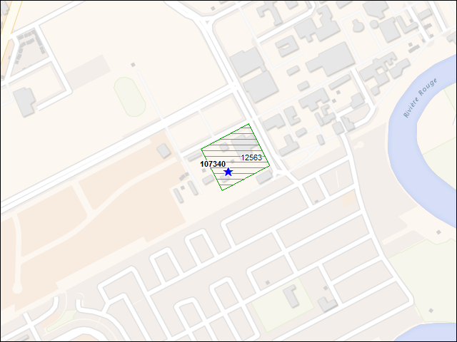 Une carte de la zone qui entoure immédiatement le bâtiment numéro 107340
