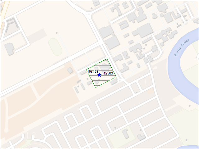 Une carte de la zone qui entoure immédiatement le bâtiment numéro 107459