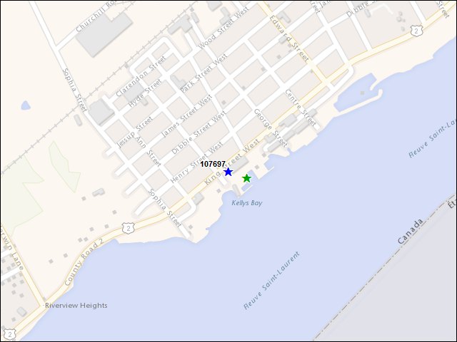 Une carte de la zone qui entoure immédiatement le bâtiment numéro 107697