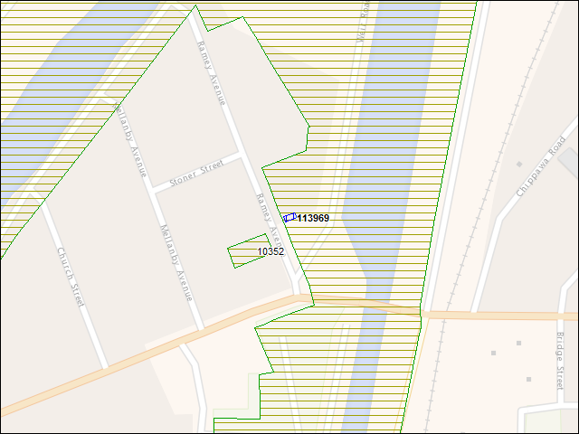 Une carte de la zone qui entoure immédiatement le bâtiment numéro 113969