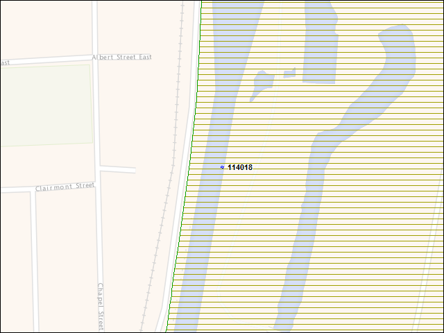 Une carte de la zone qui entoure immédiatement le bâtiment numéro 114018