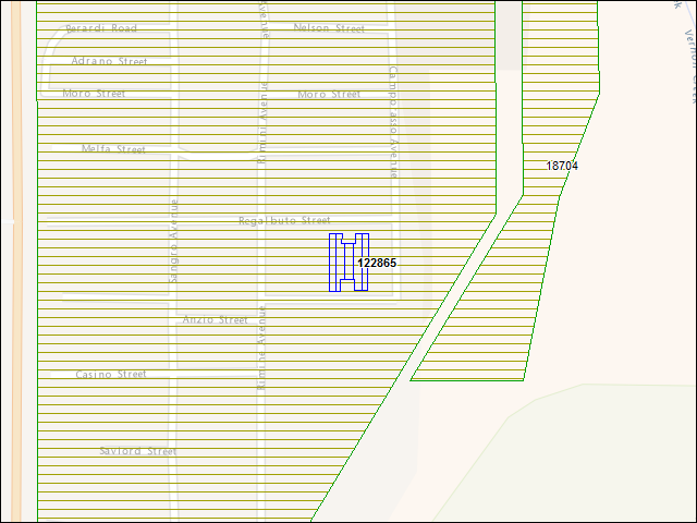 Une carte de la zone qui entoure immédiatement le bâtiment numéro 122865