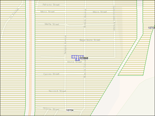 Une carte de la zone qui entoure immédiatement le bâtiment numéro 122868