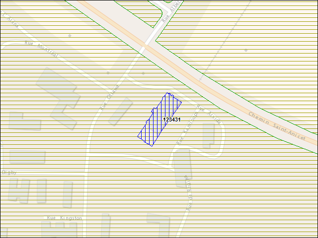 Une carte de la zone qui entoure immédiatement le bâtiment numéro 123431