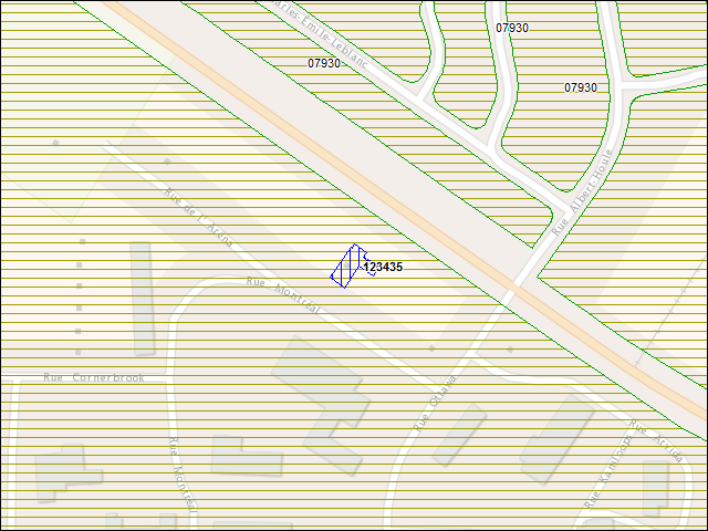 Une carte de la zone qui entoure immédiatement le bâtiment numéro 123435