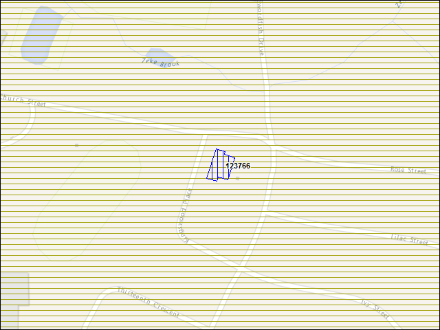 Une carte de la zone qui entoure immédiatement le bâtiment numéro 123766