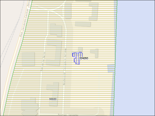 Une carte de la zone qui entoure immédiatement le bâtiment numéro 124293
