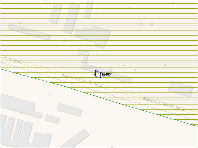 Une carte de la zone qui entoure immédiatement le bâtiment numéro 124834