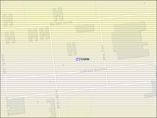Une carte de la zone qui entoure immédiatement le bâtiment numéro 125696