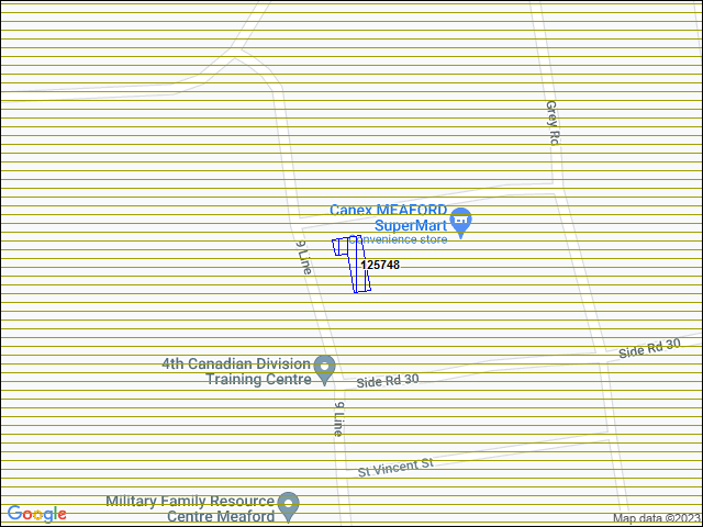 A map of the area immediately surrounding building number 125748