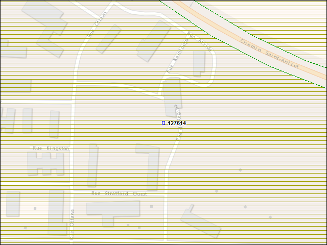 Une carte de la zone qui entoure immédiatement le bâtiment numéro 127614